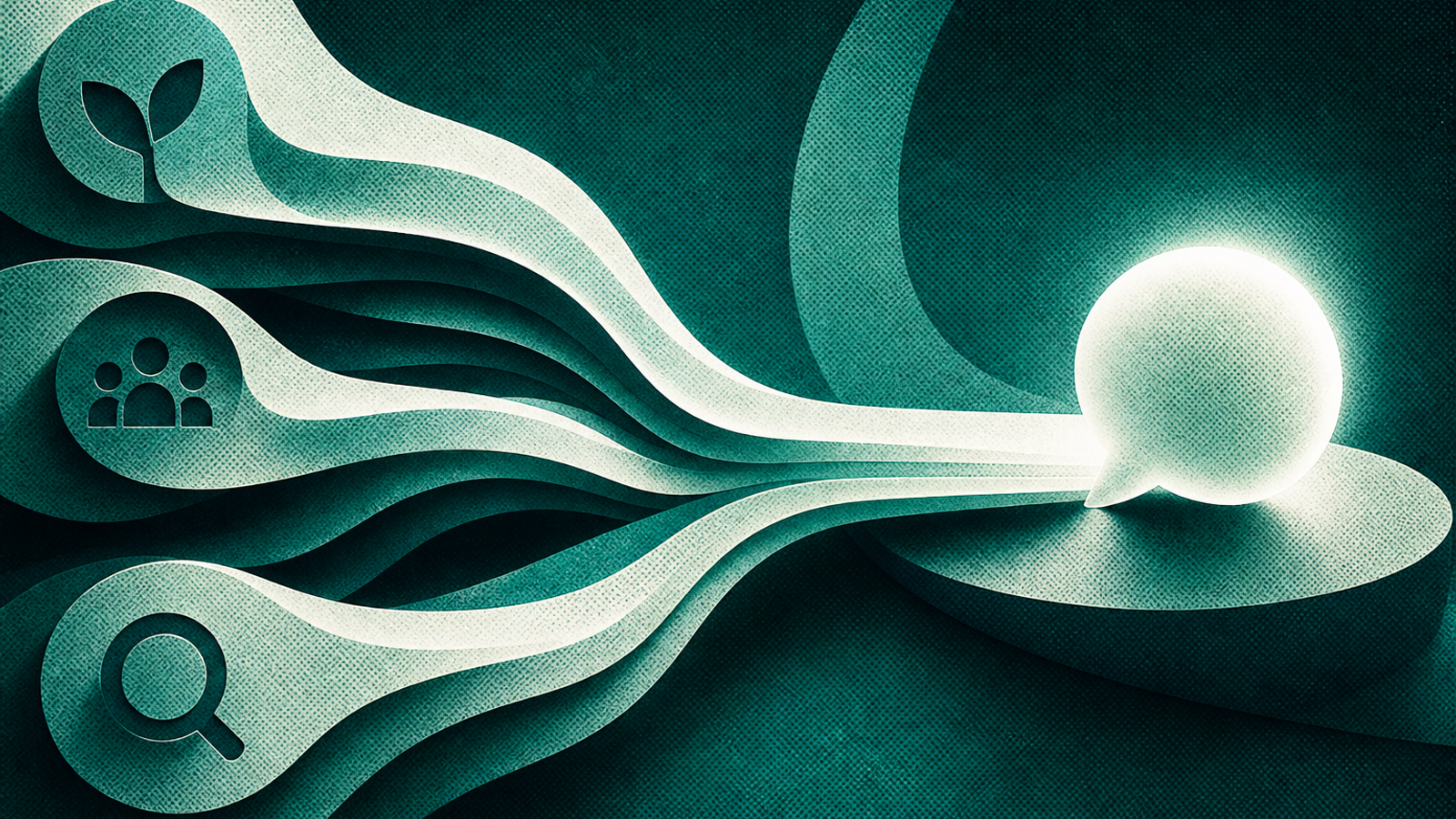 Illustration du trafic organique transformé en conversations IA, CRM et rendez-vous
