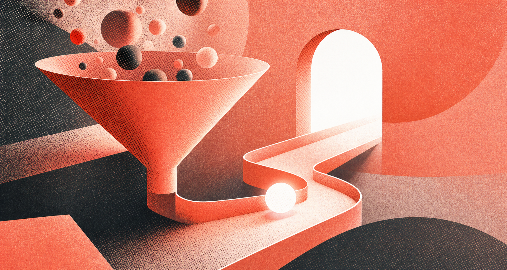 Illustration d'un entonnoir souple transformé en chemin de conversation