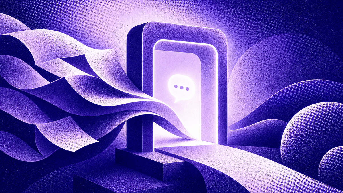 Illustration de visiteurs qui passent d'une page web à une conversation de messagerie instantanée