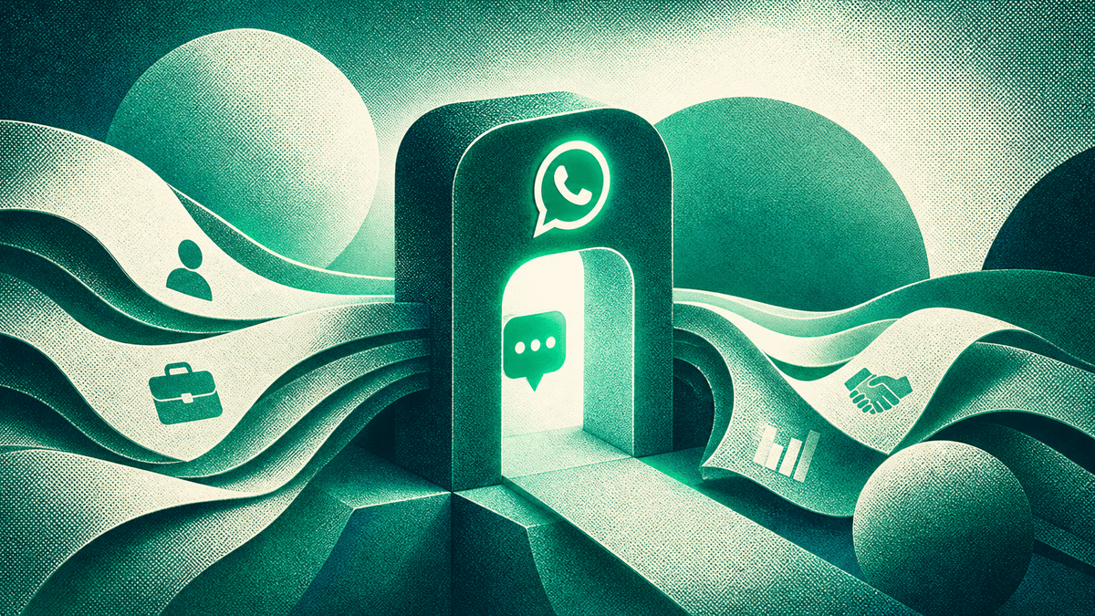 Illustration SaaS d'échanges B2B fluidifiés avec WhatsApp, CRM et pipeline commercial