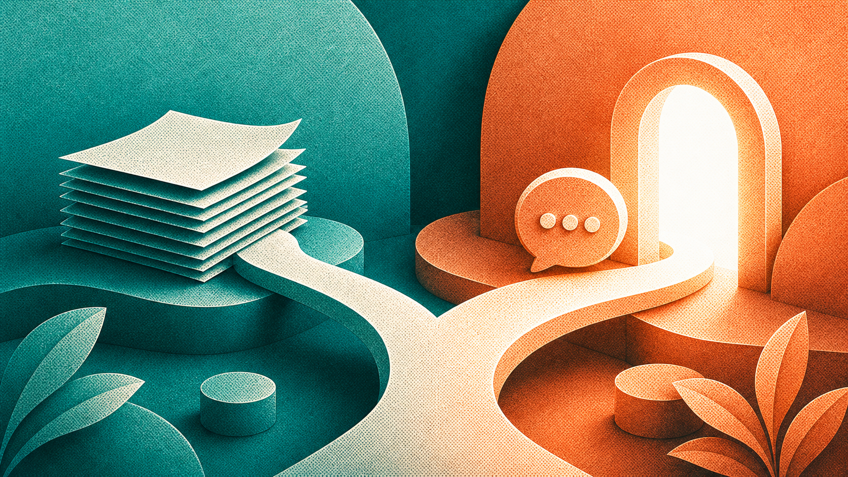 Illustration comparant un formulaire web et une conversation WhatsApp