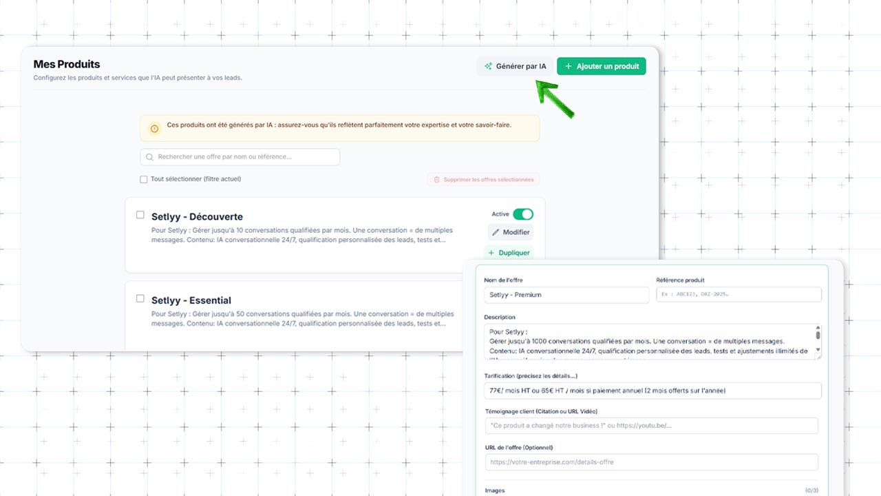 Personnalisation du commercial IA Setlyy
